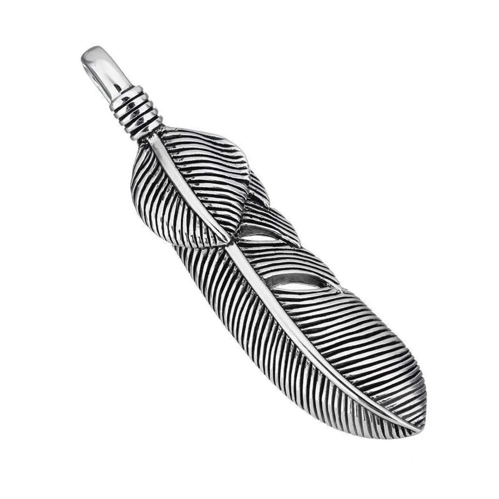 1 Native Feather pendant stainless steel 60mm blacken charm