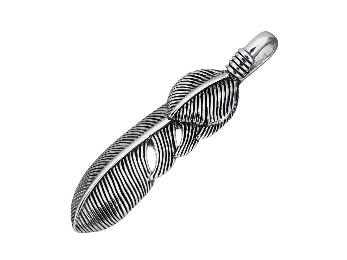 1 Native Feather pendant stainless steel 60mm blacken charm