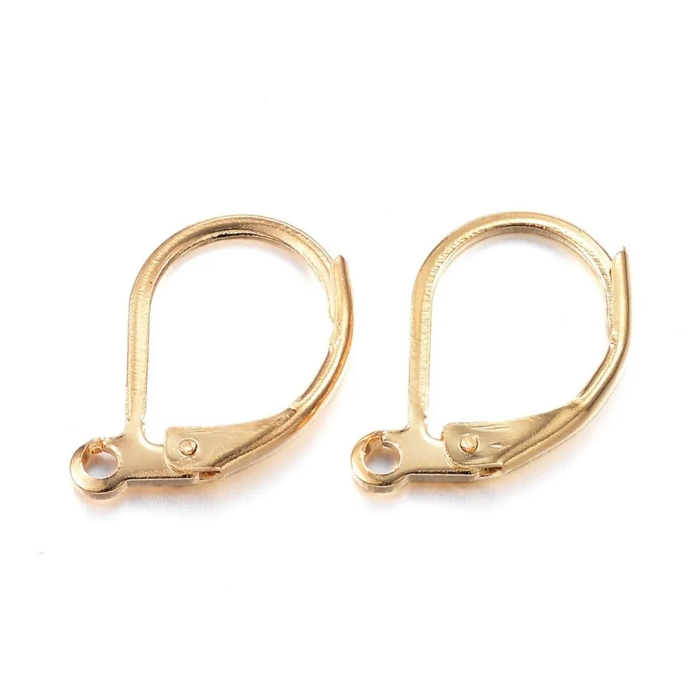 10 Gold stainless lever back hoop earring hooks - Hypoallergenic