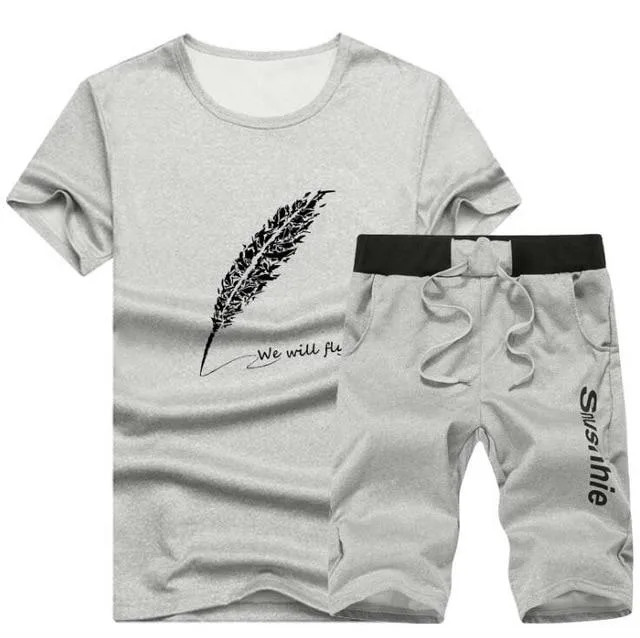 2019 Fashion Summer 2PC Top Short Set Mens Stand Collar 2 Pieces T-shirt Shorts Fitness Suits Tracksuit Brand Sportsuits Set Men