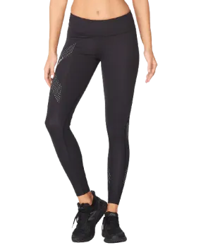 2XU Motion Mid Rise Womens Compression Tights (Black/Dotted Reflective Logo)