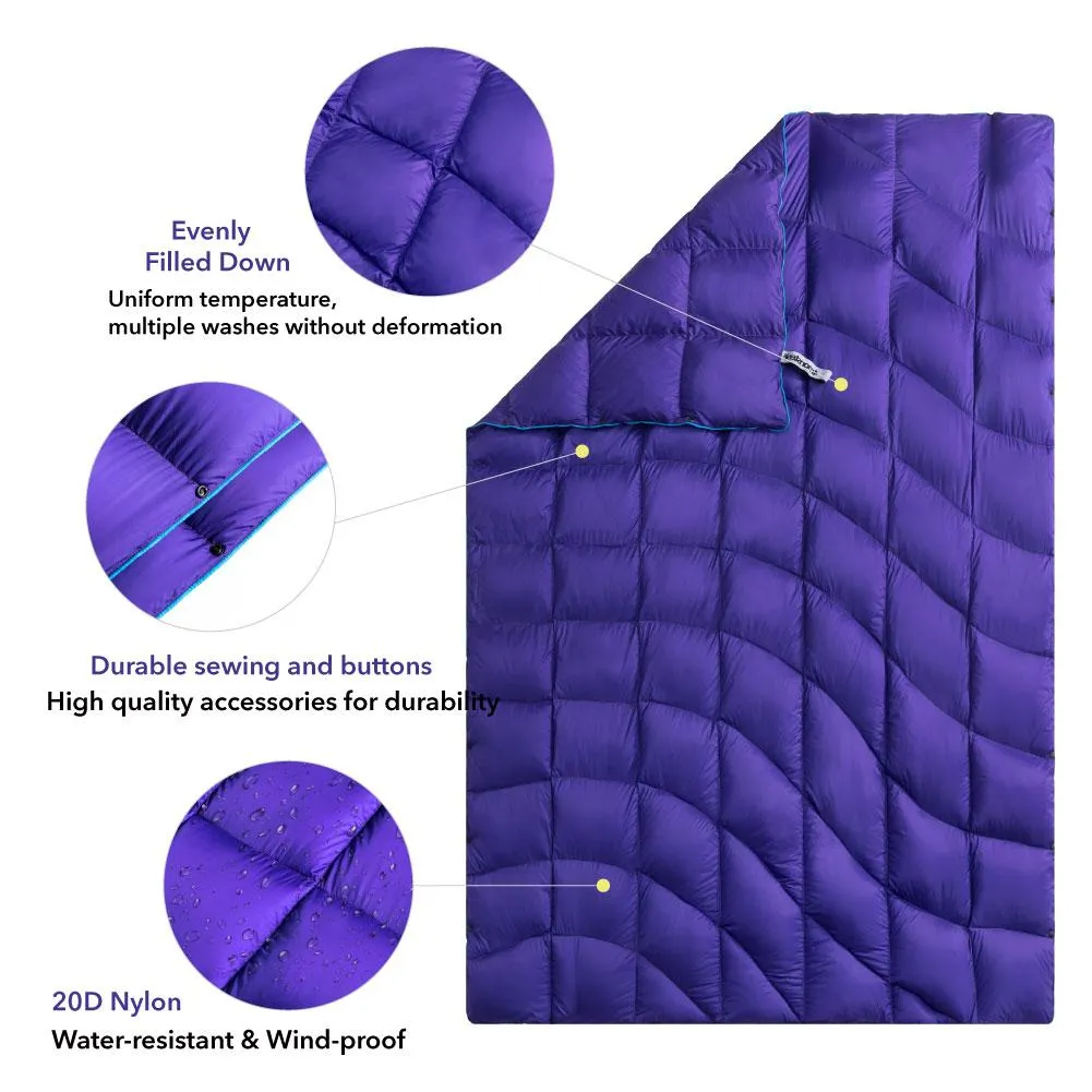 4Monster lightweight camping Packable Down Puffy Blanket -  Water ripples