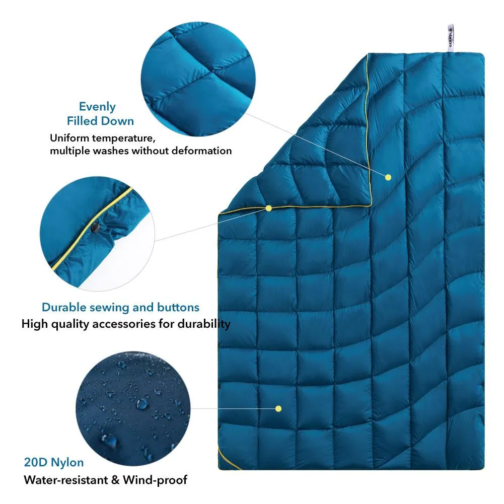 4Monster lightweight camping Packable Down Puffy Blanket -  Water ripples