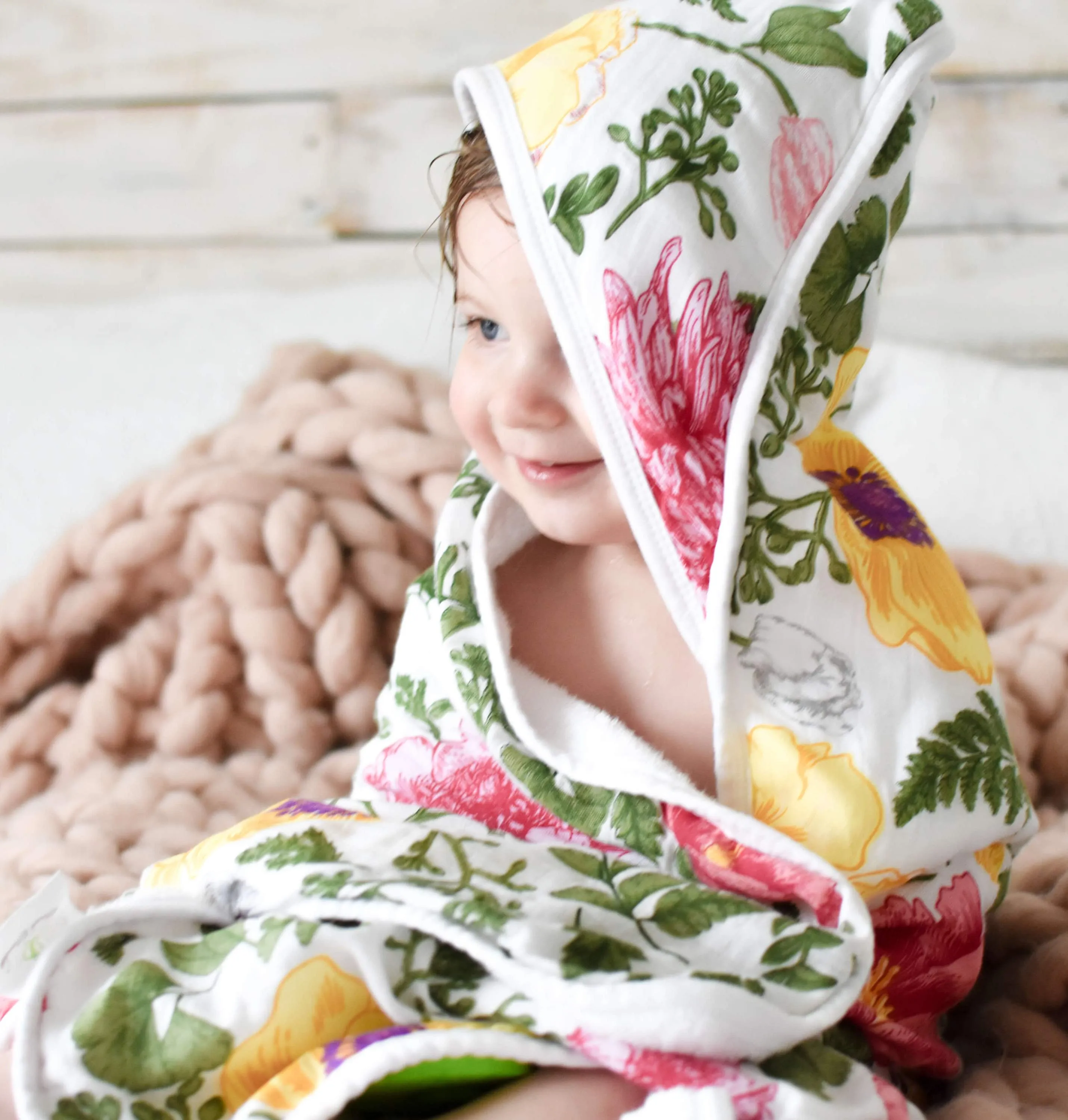 Baby Hooded Towel, Muslin-Backed, Buttery Soft Terry, Floral Print