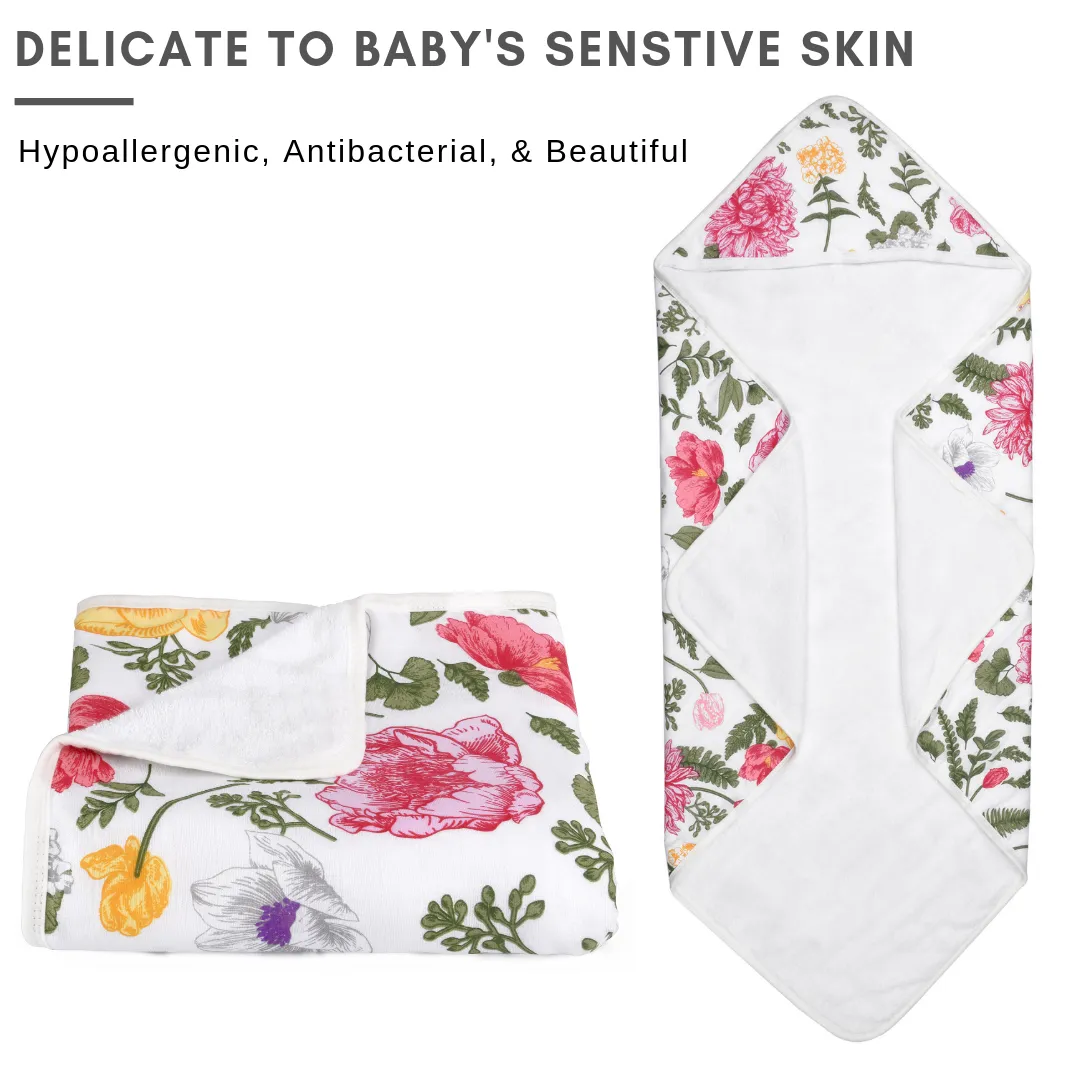 Baby Hooded Towel, Muslin-Backed, Buttery Soft Terry, Floral Print