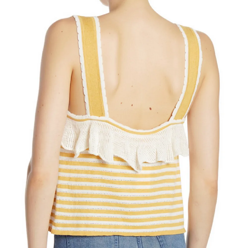 BCBGeneration Women's Pointelle Striped Tank Top, Goldenrod, L
