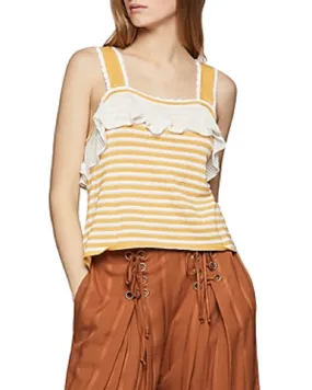 BCBGeneration Women's Pointelle Striped Tank Top, Goldenrod, L