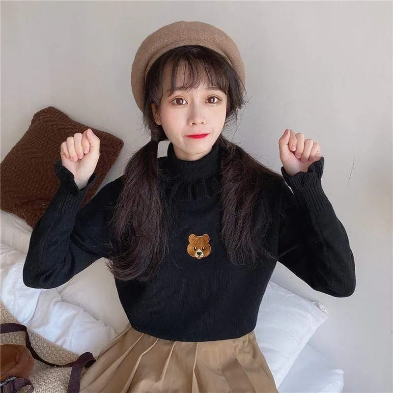 Bear Turtleneck Knitted Sweatshirt