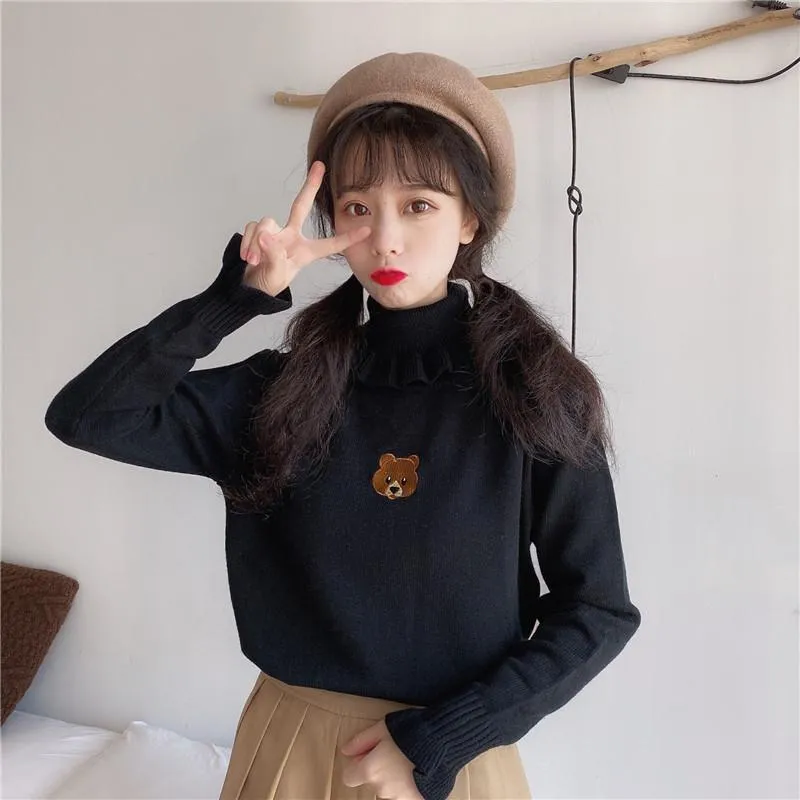 Bear Turtleneck Knitted Sweatshirt
