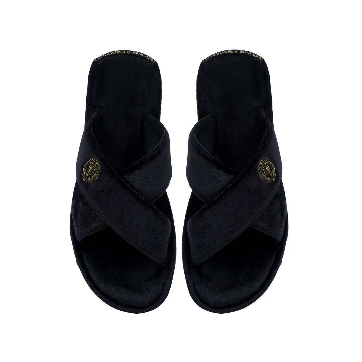 Black Cross Straps Comfy Velvet Slide-in Slippers By Brune & Bareskin