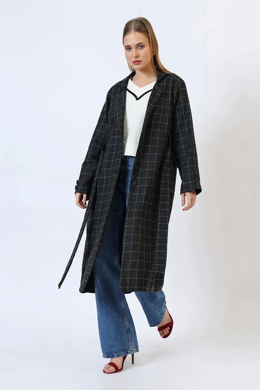 Black Parisian Charm Long Trench Coat