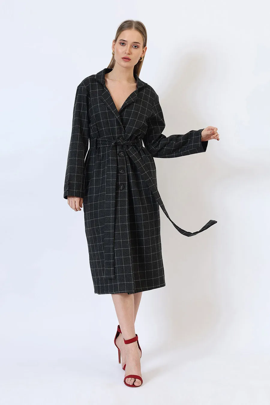 Black Parisian Charm Long Trench Coat