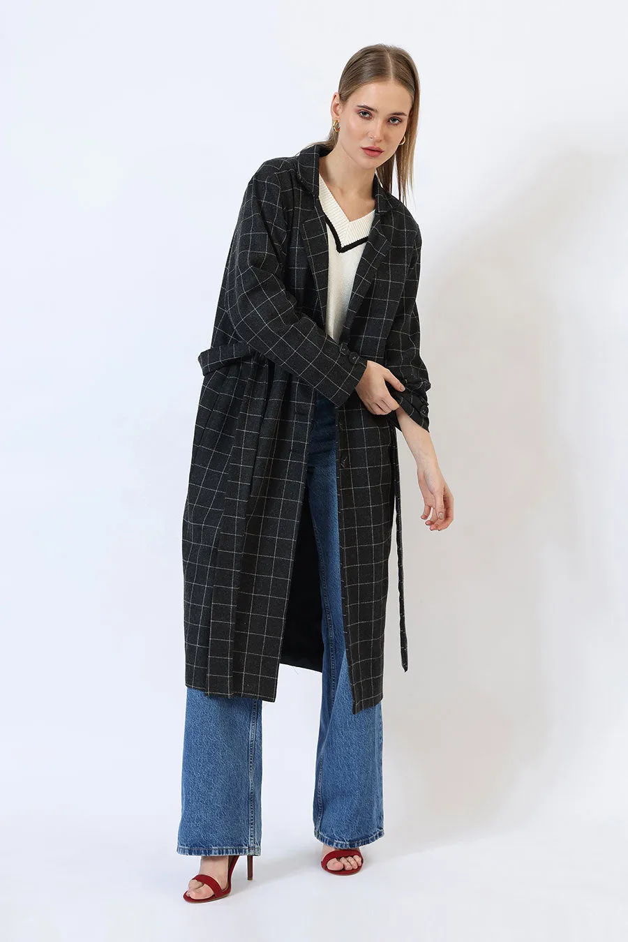 Black Parisian Charm Long Trench Coat