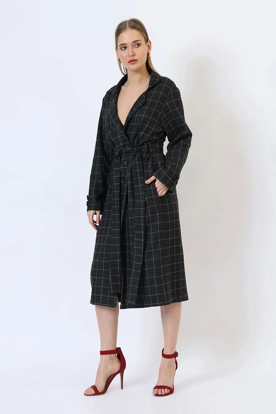 Black Parisian Charm Long Trench Coat