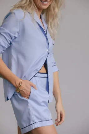 Breathe Herringbone Pyjama Shorts - Blue