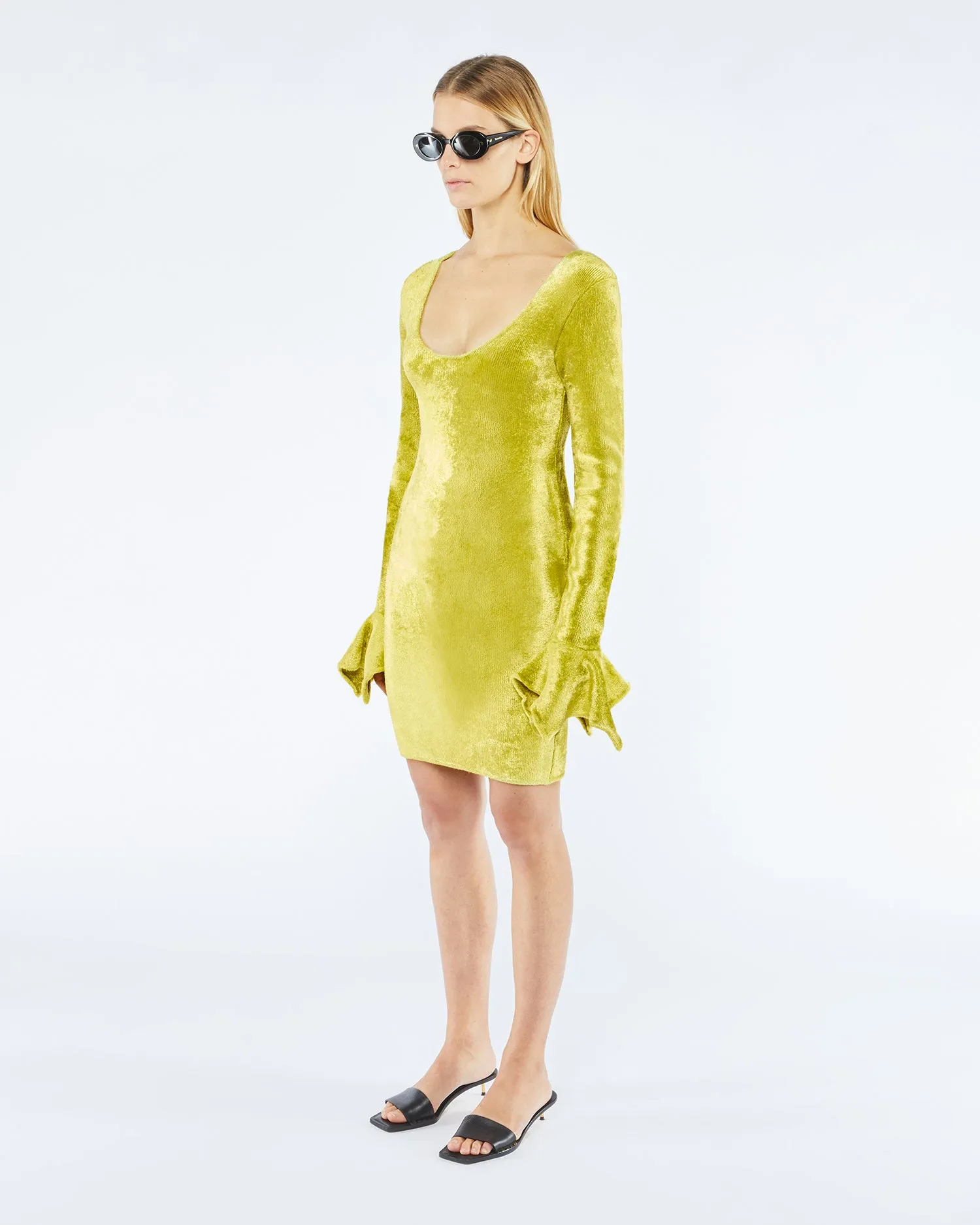 Brina - Sale Velour Knit Mini Dress - Lime Velour