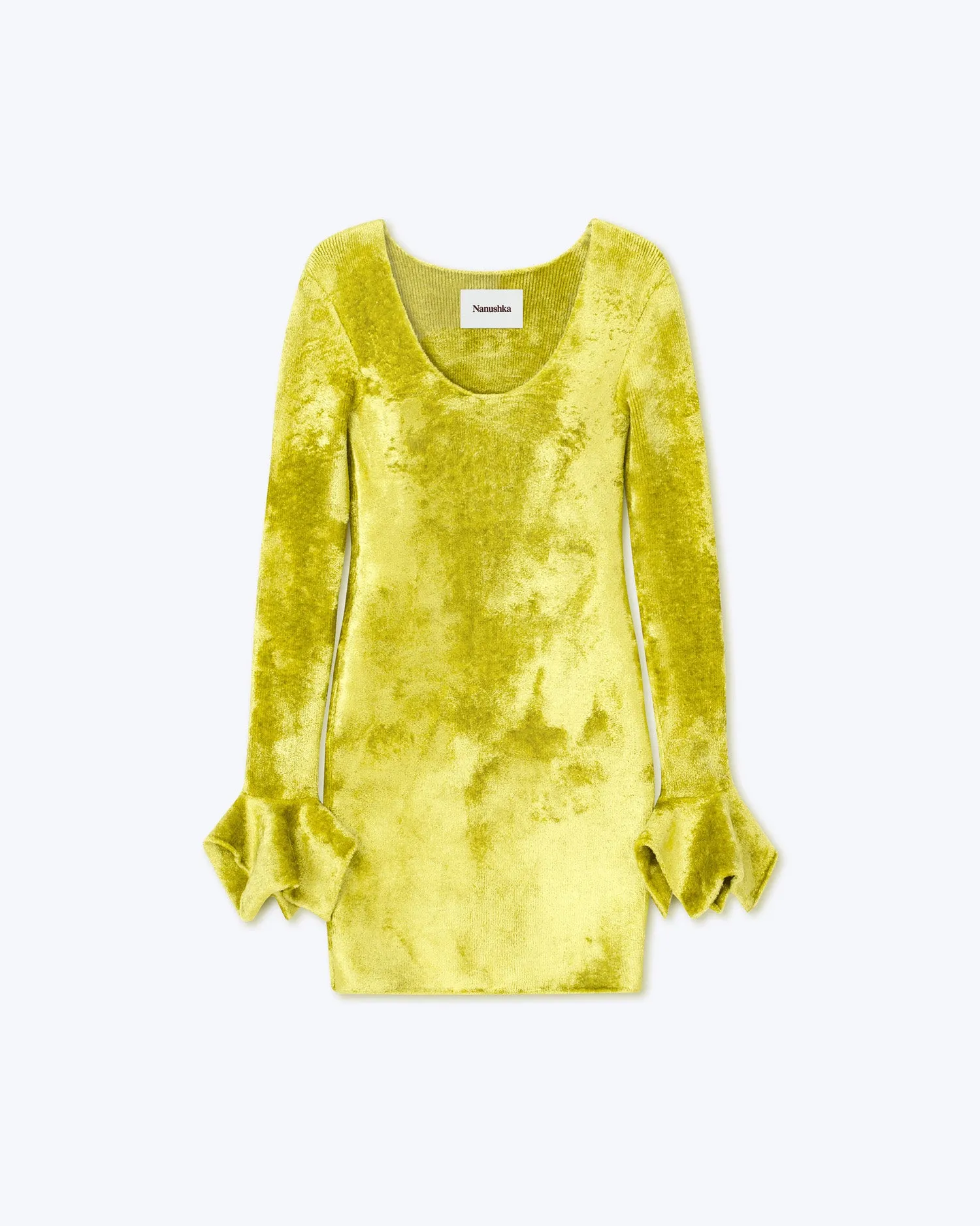 Brina - Sale Velour Knit Mini Dress - Lime Velour