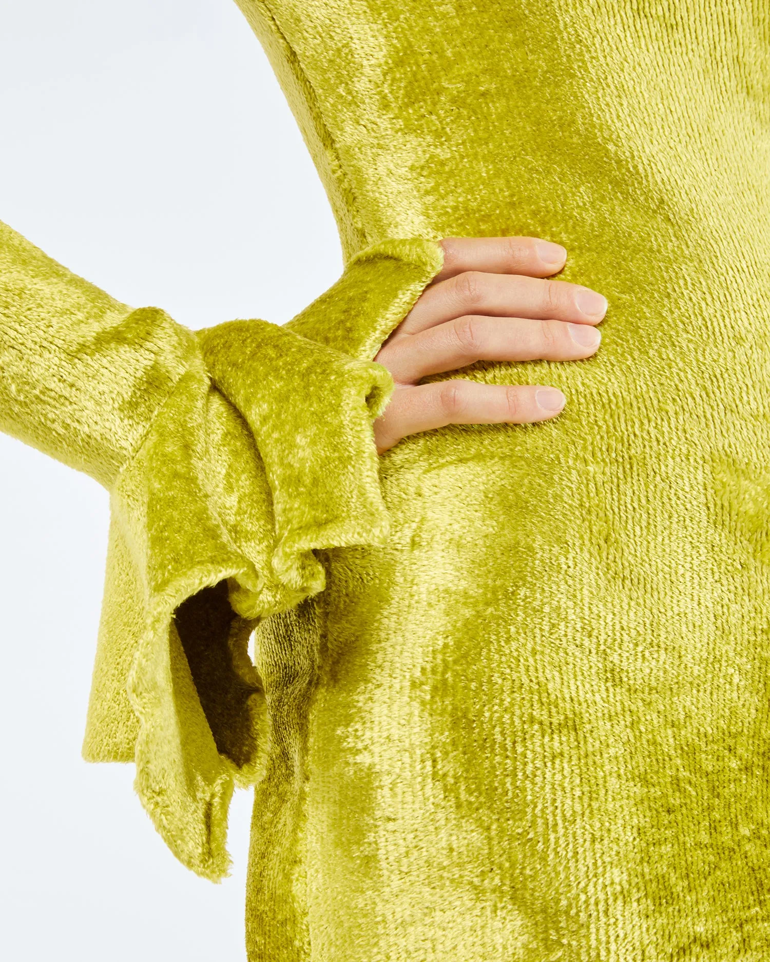 Brina - Sale Velour Knit Mini Dress - Lime Velour