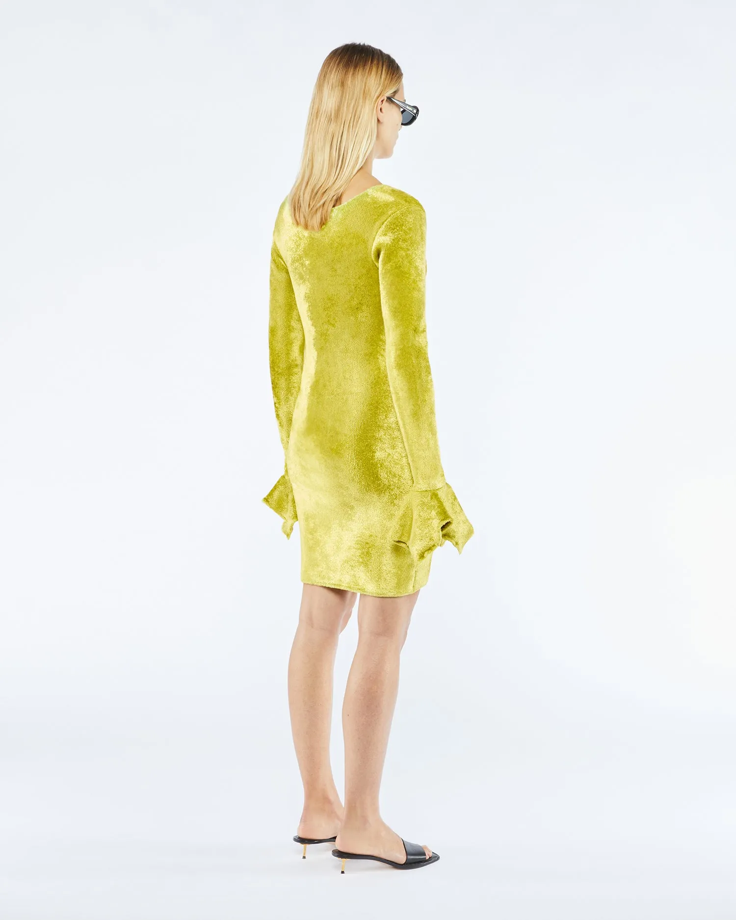 Brina - Sale Velour Knit Mini Dress - Lime Velour
