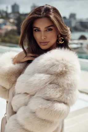 Chevron Fox Fur Coat