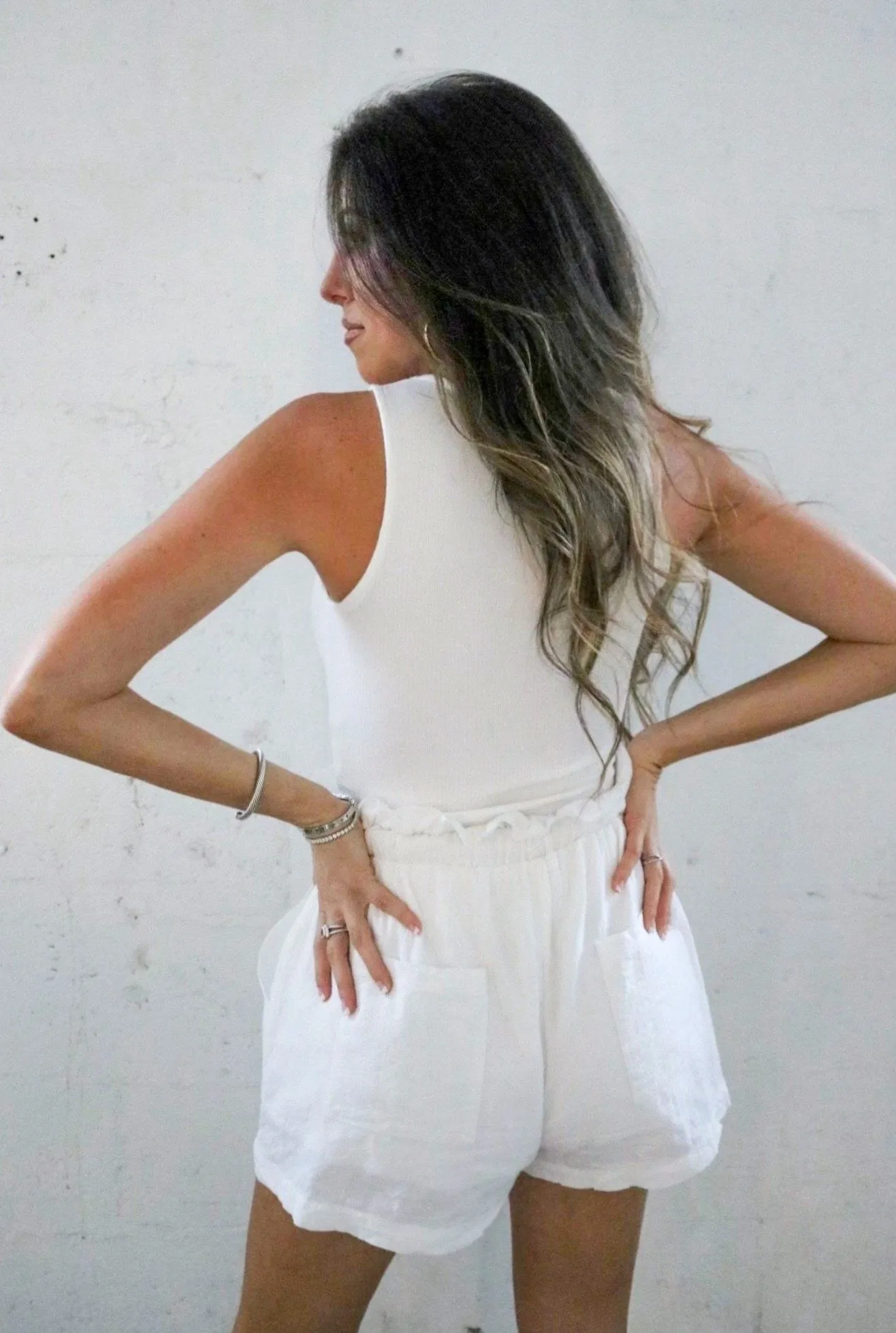 'Corretto' Cutout Ribbed Tank in Ivory