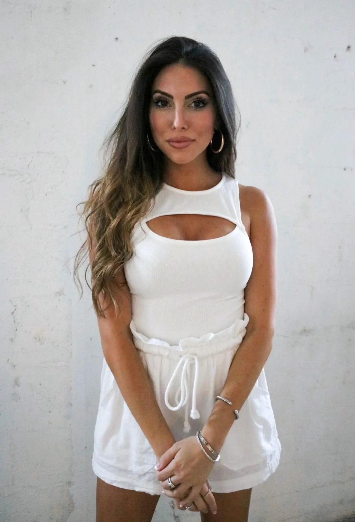 'Corretto' Cutout Ribbed Tank in Ivory