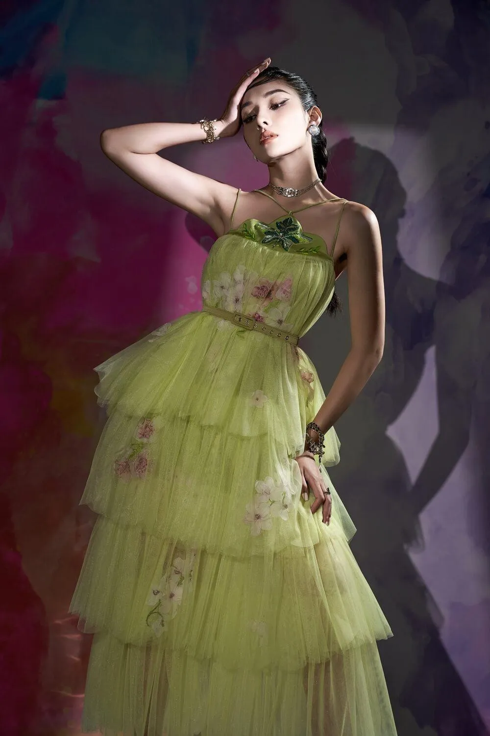 Cosima Layered Sleeveless Mesh Ankle Length Dress