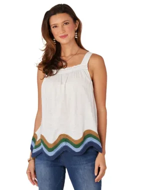 Democracy Womens Sleeveless Ruffle Edge Square Neck Crochet Scallop Hem Knit Tank Top
