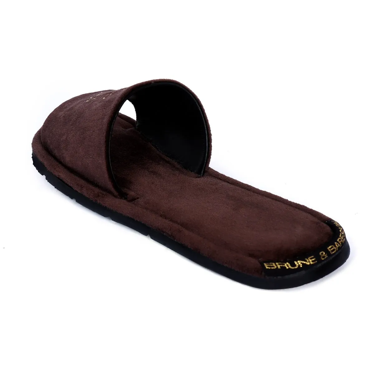 Embroidered Lion Logo Dark Brown Two Tone Full Velvet Women Slippers By Brune & Bareskin