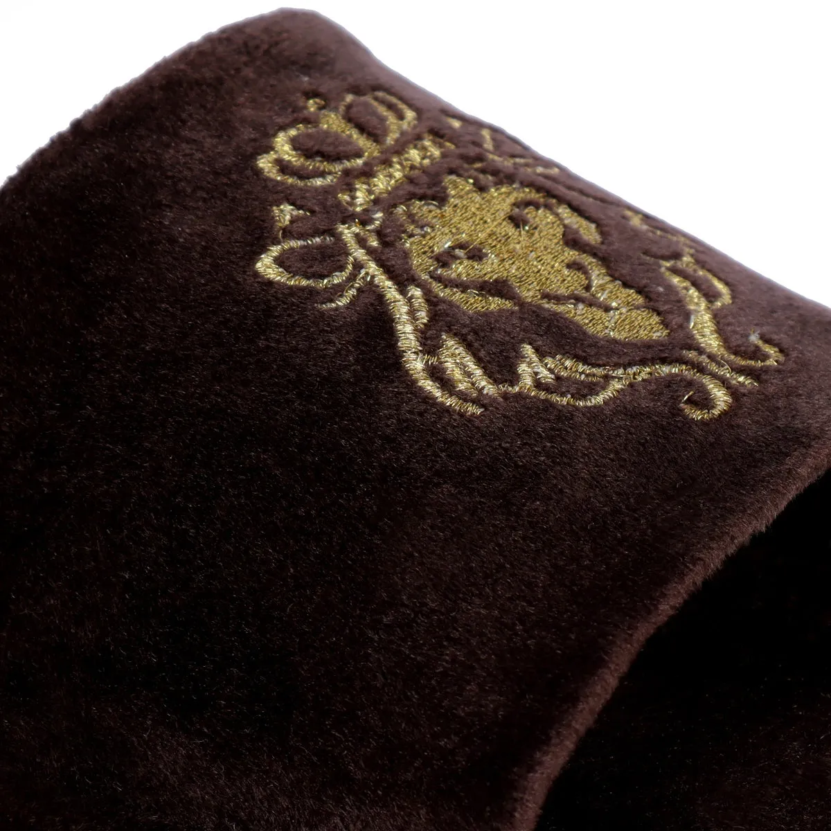 Embroidered Lion Logo Dark Brown Two Tone Full Velvet Women Slippers By Brune & Bareskin