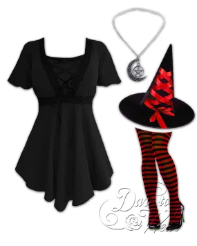 Enchantress Witch Costume with Angel Top, Black/Red