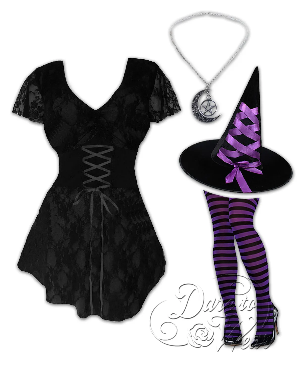 Enchantress Witch Costume with Sweetheart Top, Black