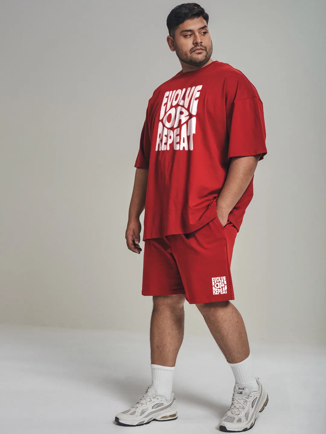 Evolve Or Repeat Cotton Mens T Shirt and Shorts Combo Set (Plus Size)