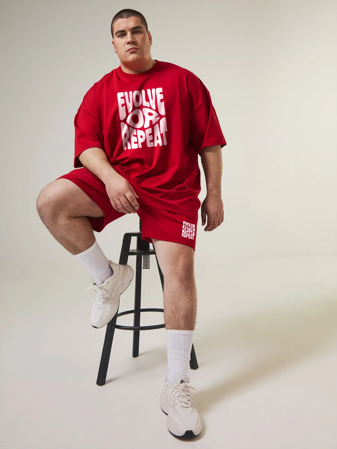 Evolve Or Repeat Cotton Mens T Shirt and Shorts Combo Set (Plus Size)