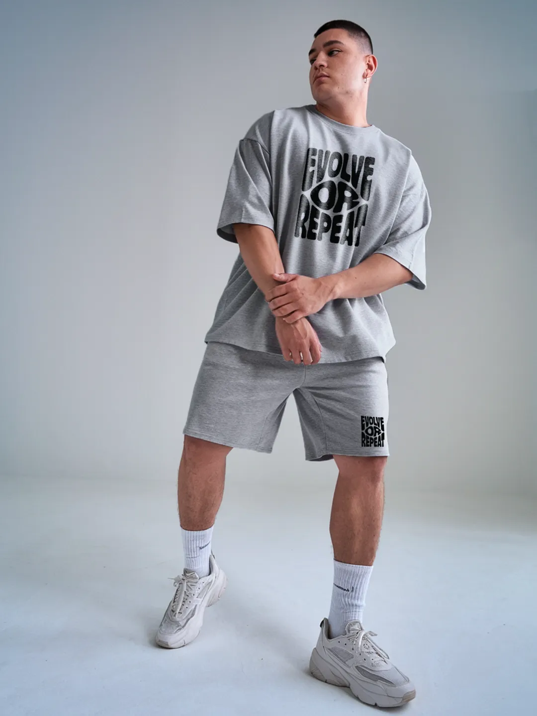 Evolve Or Repeat Cotton Mens T Shirt and Shorts Combo Set (Plus Size)