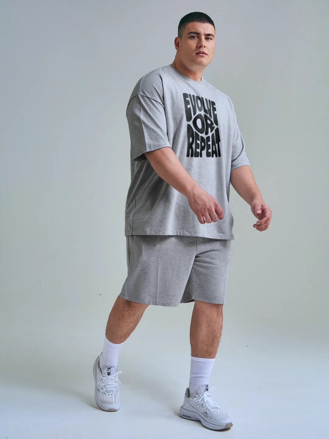 Evolve Or Repeat Cotton Mens T Shirt and Shorts Combo Set (Plus Size)