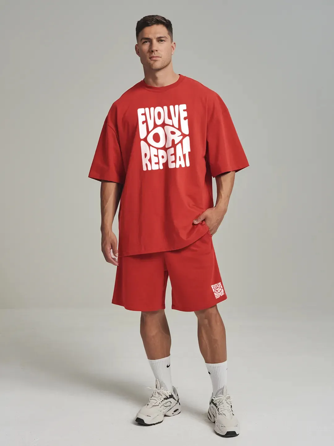 Evolve Or Repeat Cotton Mens T Shirt and Shorts Combo Set