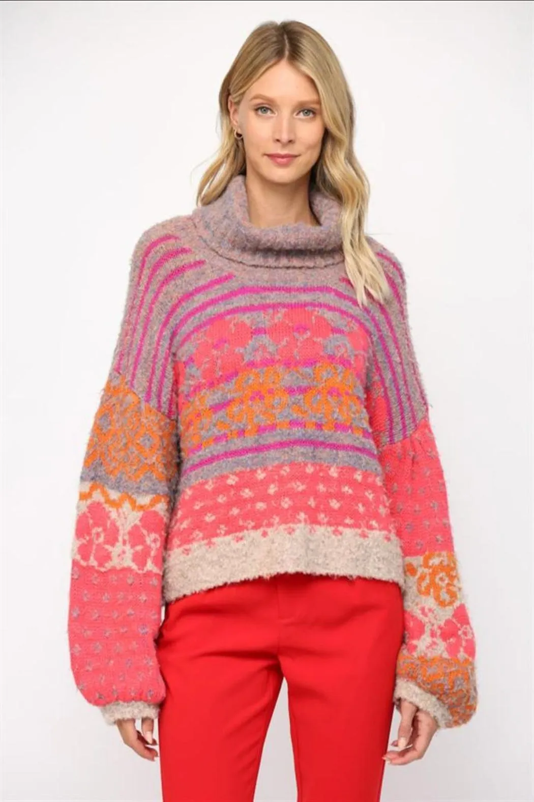 Floral Jacquard Side Slit Sweater