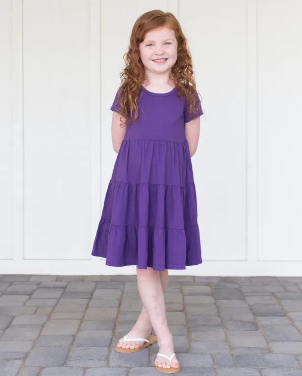 Girls Soft Cotton Jersey Short Sleeve Tiered Dress | White