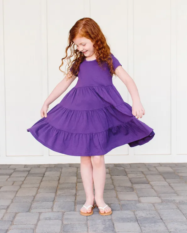 Girls Soft Cotton Jersey Short Sleeve Tiered Dress | White