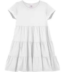 Girls Soft Cotton Jersey Short Sleeve Tiered Dress | White