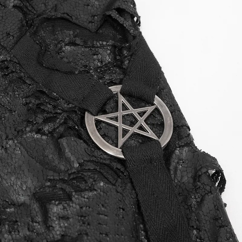 Gothic Punk Irregular Hooded Trench Coat / Stylish Loose Cape with Metal Pentagrams