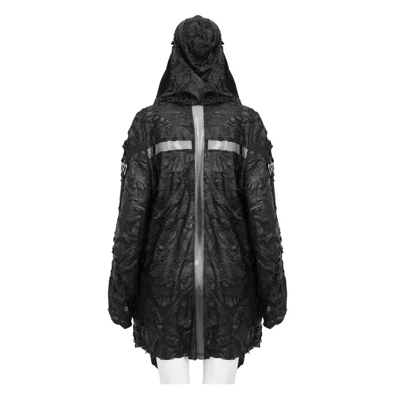 Gothic Punk Irregular Hooded Trench Coat / Stylish Loose Cape with Metal Pentagrams