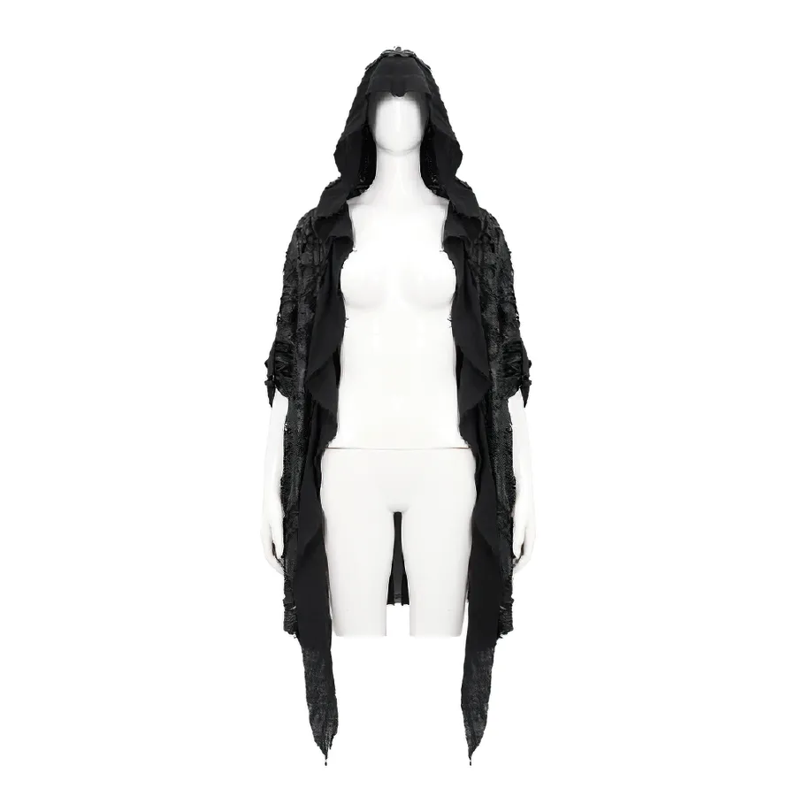Gothic Punk Irregular Hooded Trench Coat / Stylish Loose Cape with Metal Pentagrams