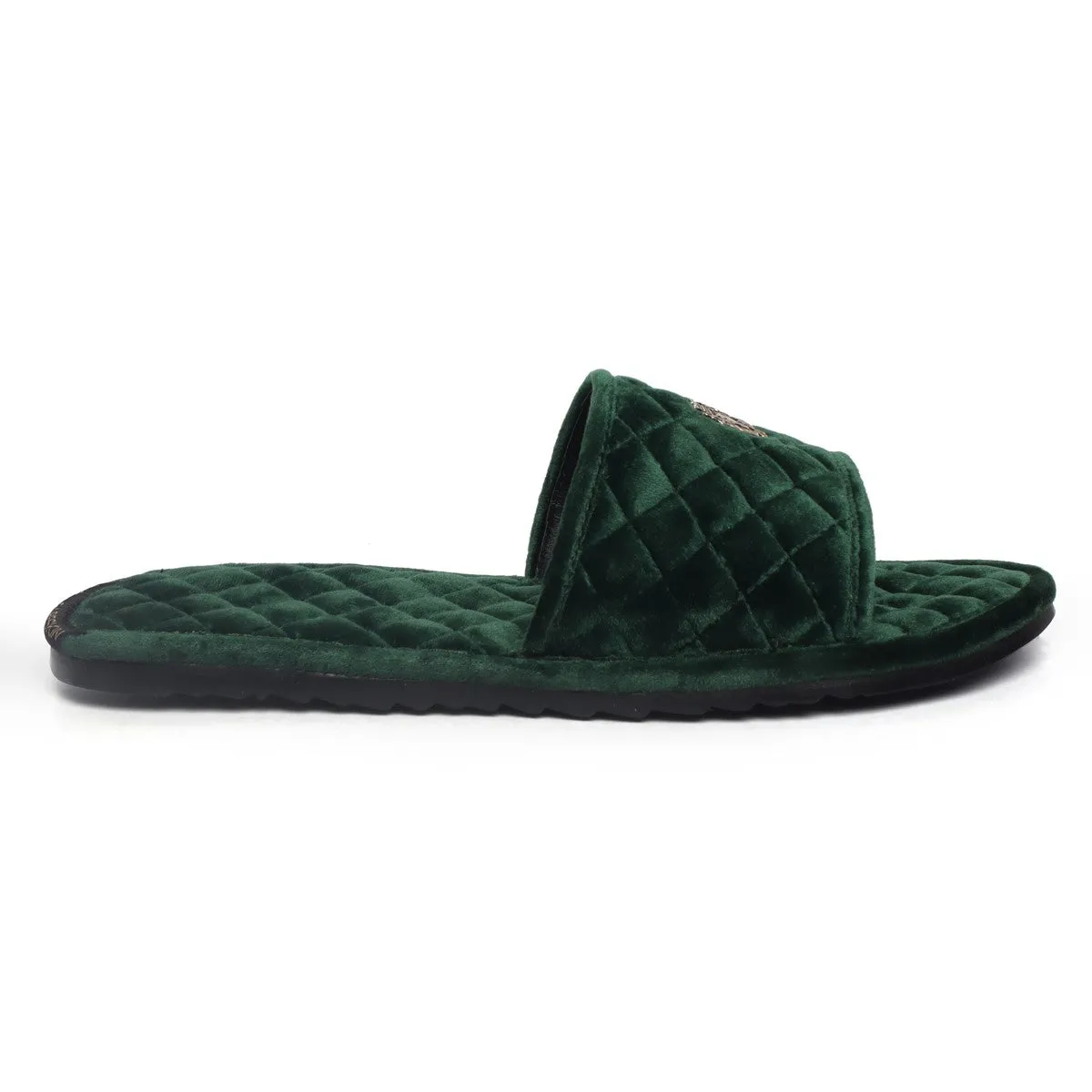 Green Italian Velvet Slide-in Slippers