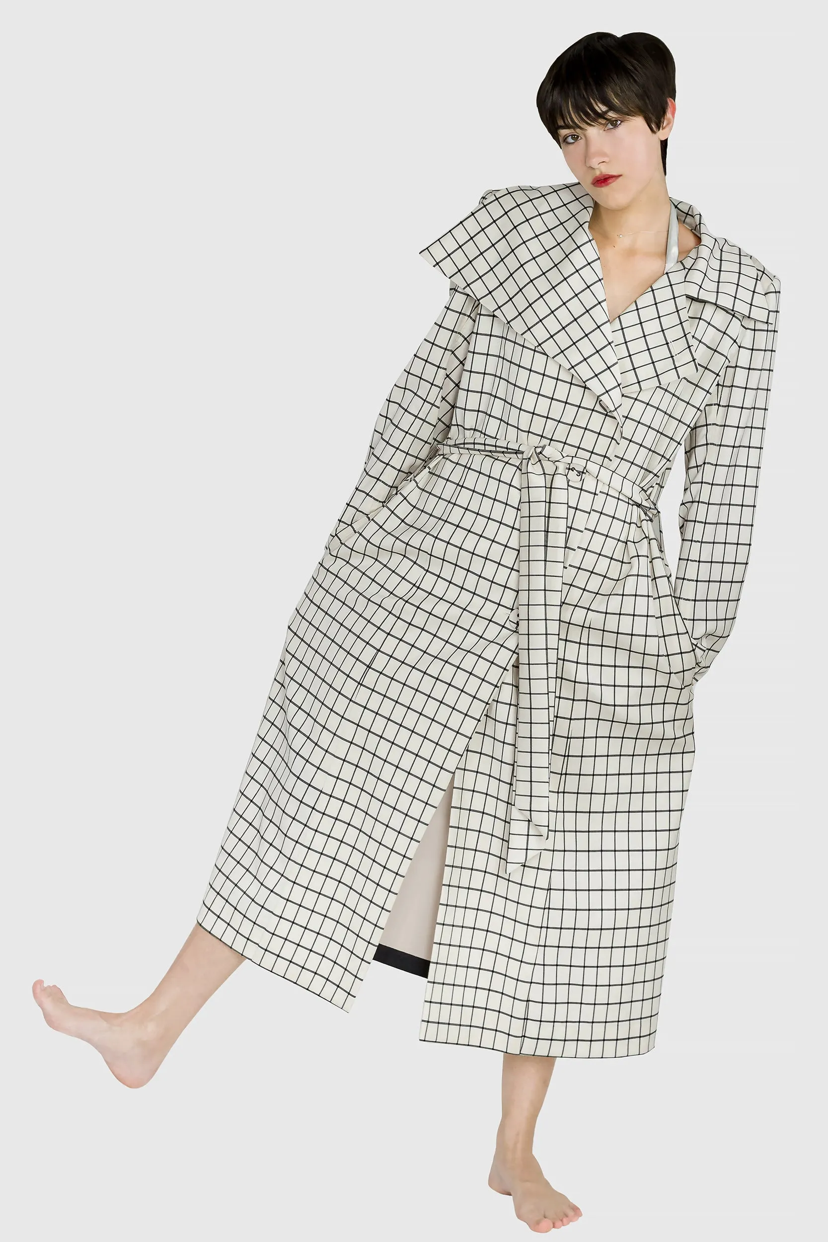 Grid Trench Coat - Wool