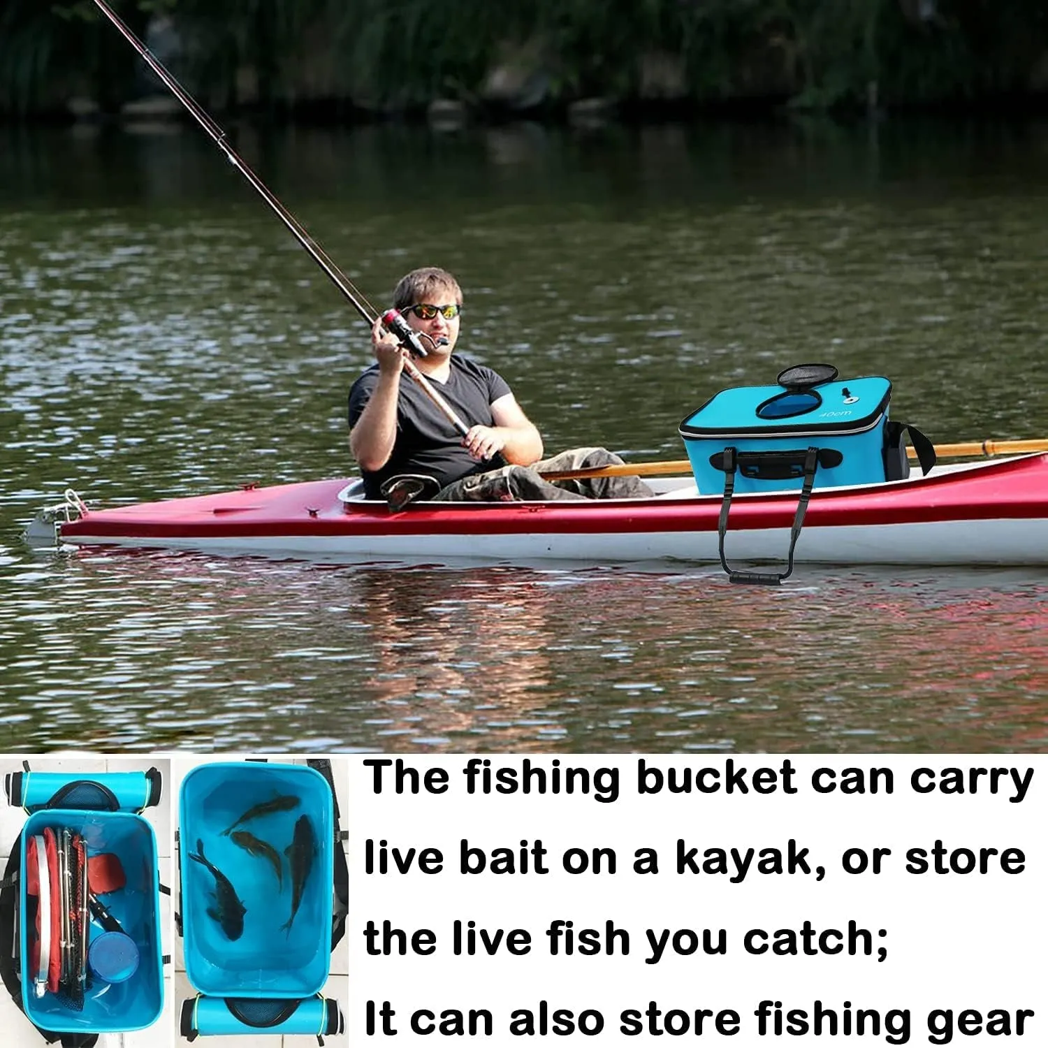 Grneric Foldable Fishing Bucket – Live Bait & Fish Container, EVA