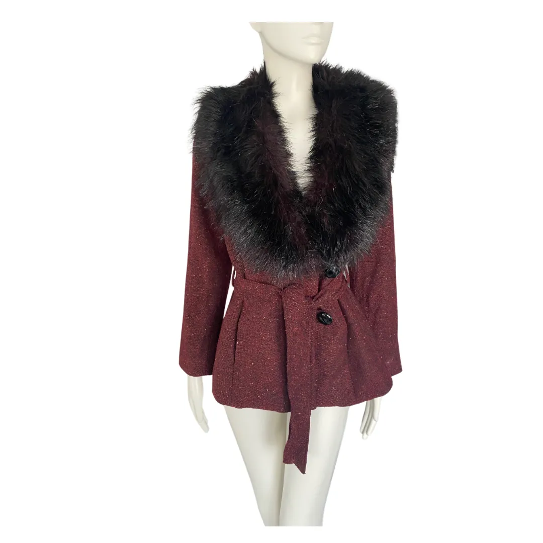 H&M Shawl Collar Short Jacket Burgundy SIZE 10