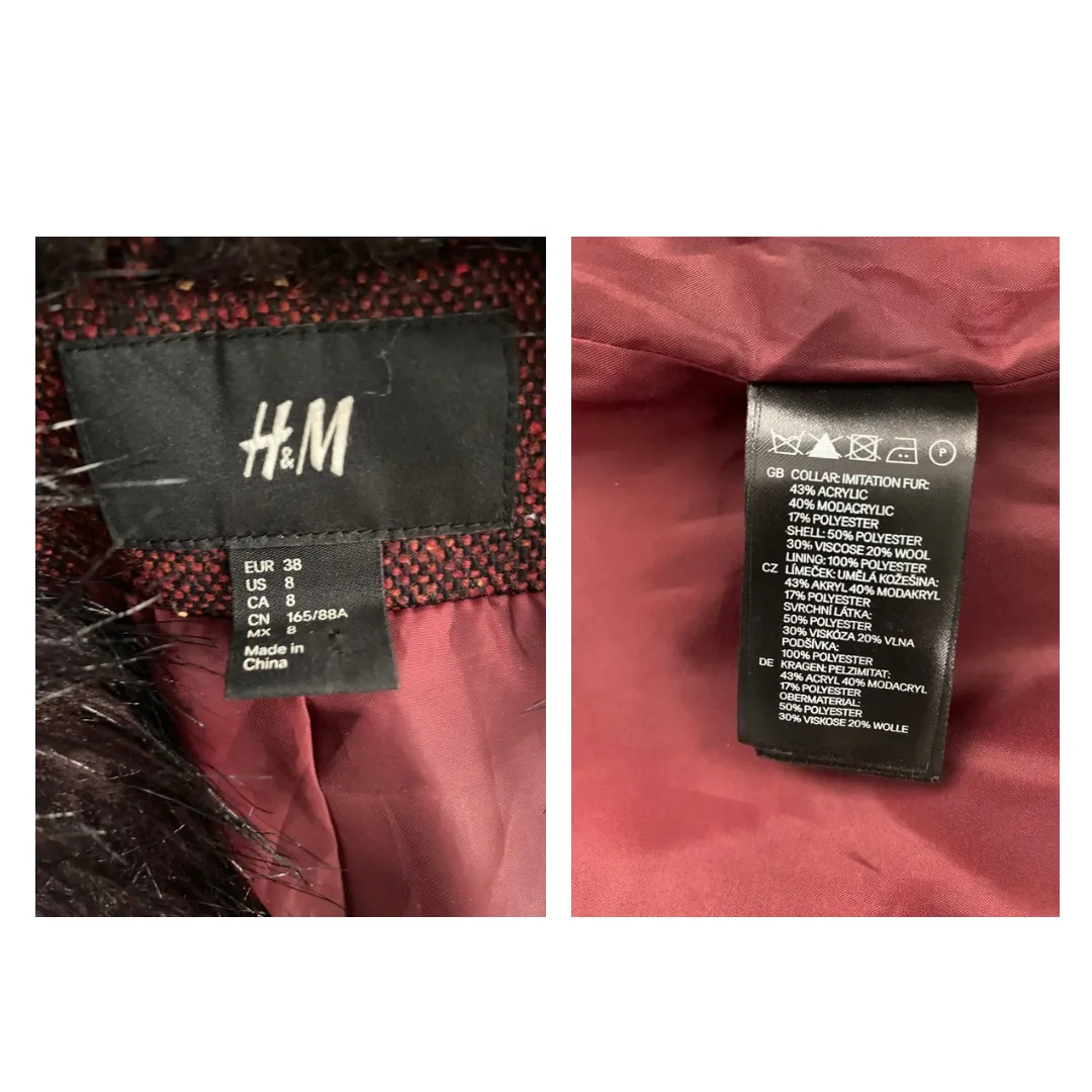 H&M Shawl Collar Short Jacket Burgundy SIZE 10