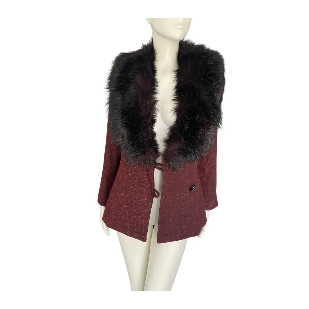 H&M Shawl Collar Short Jacket Burgundy SIZE 10